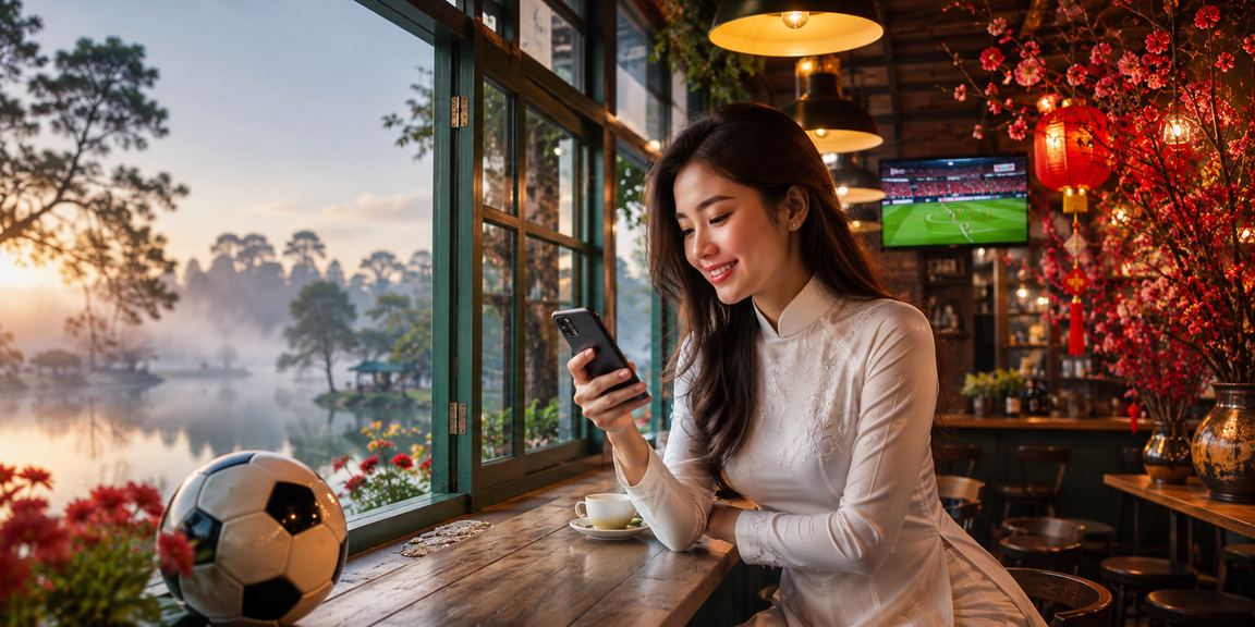 Phụ nữ mặc áo dài tại Đà Lạt sử dụng điện thoại để tham gia cá cược trực tuyến