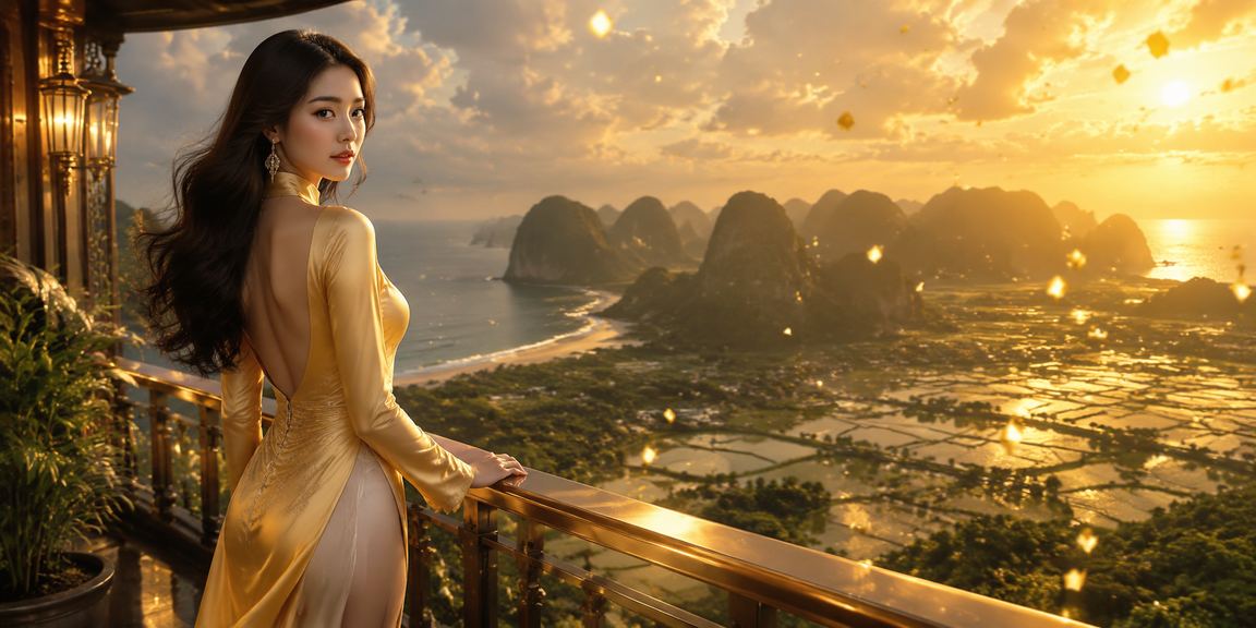 Cô gái mặc áo dài Ninh Bình trải nghiệm slot game trực tuyến trên điện thoại